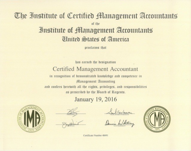 Image of US CMA Certificate